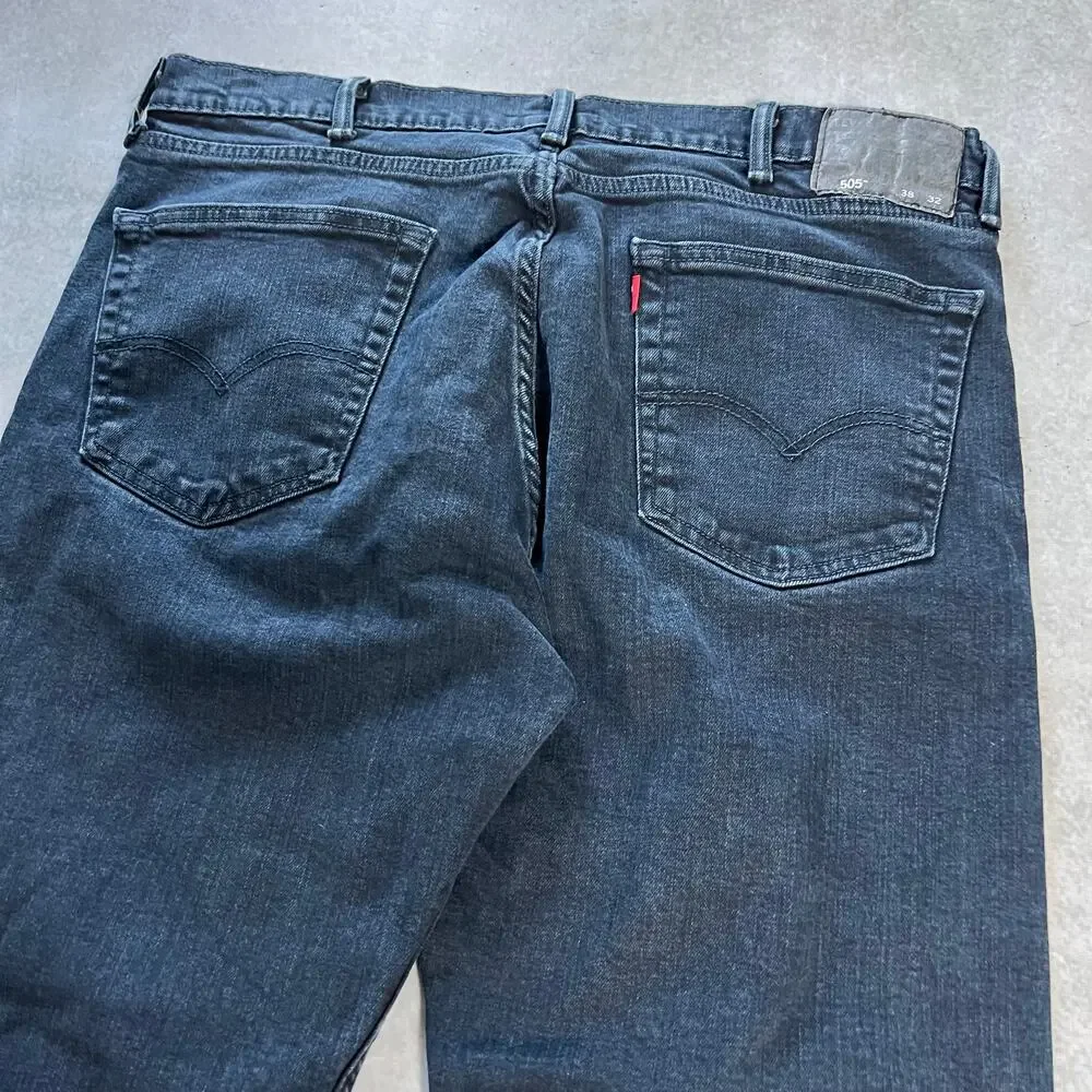 Levis 505 Regular Fit Straight Jeans Men's Size 38x32 Dark Wash Classic Fit
